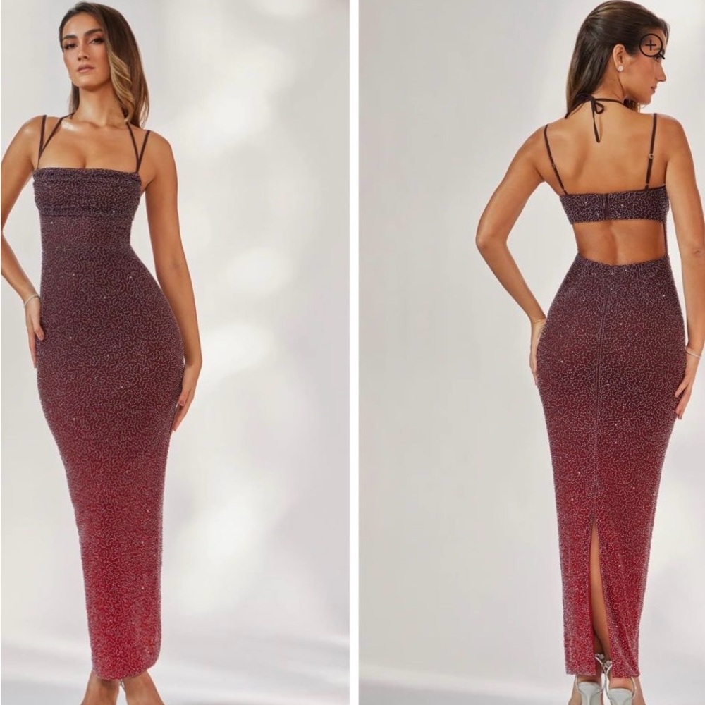Oh Polly embellished maxi dress in Red/Brown Ombré